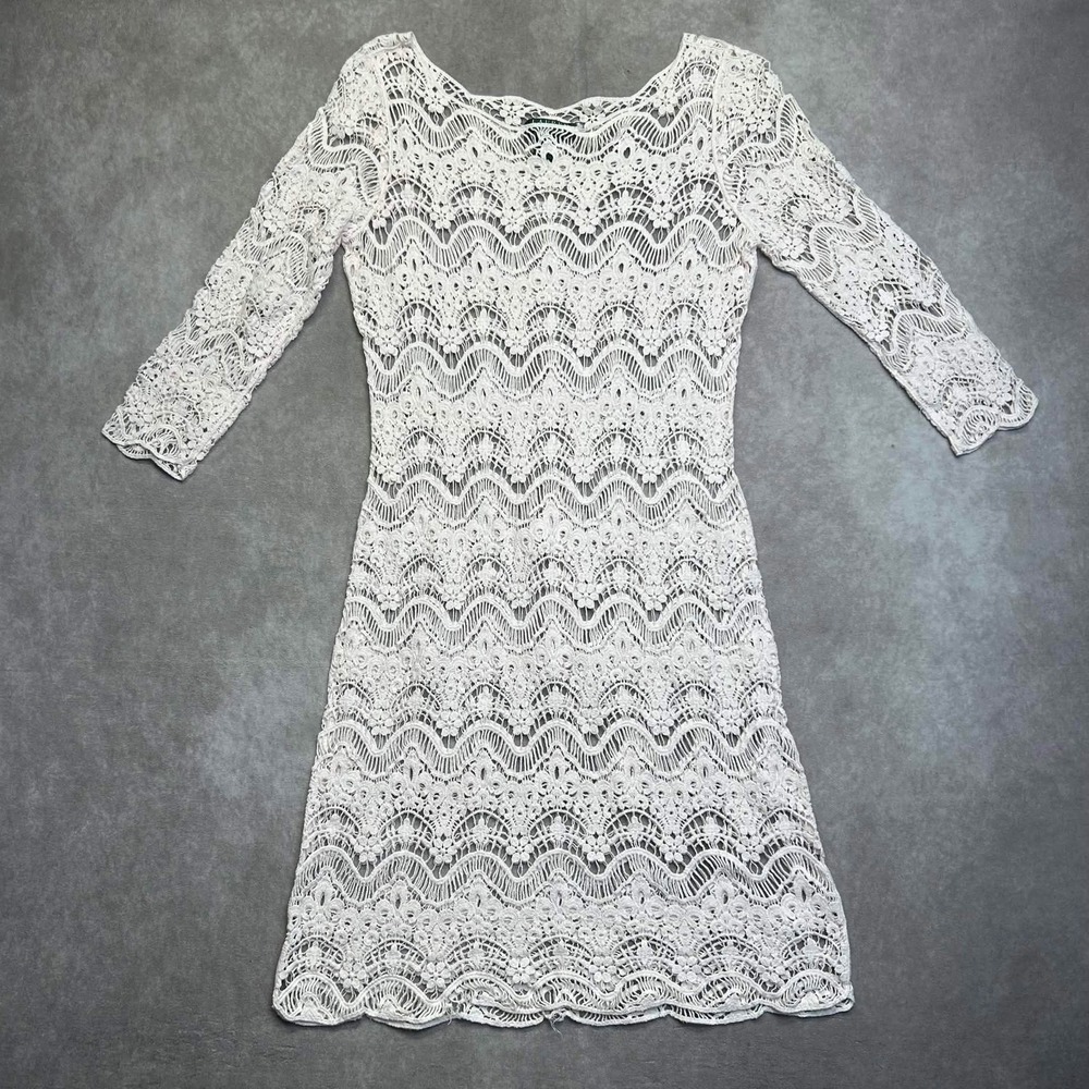 Lauren Ralph Lauren Cream Crochet Lace 3/4 Sleeve Sheath Dress womens Small